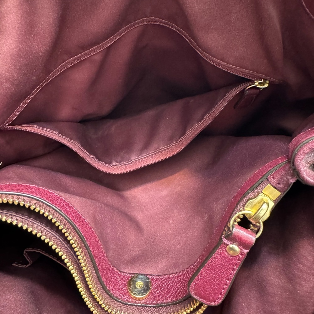 Coach Burgundy Haircalf Leather Turnlock Pocket Hobo Shoulder Bag - Picture 9 of 14